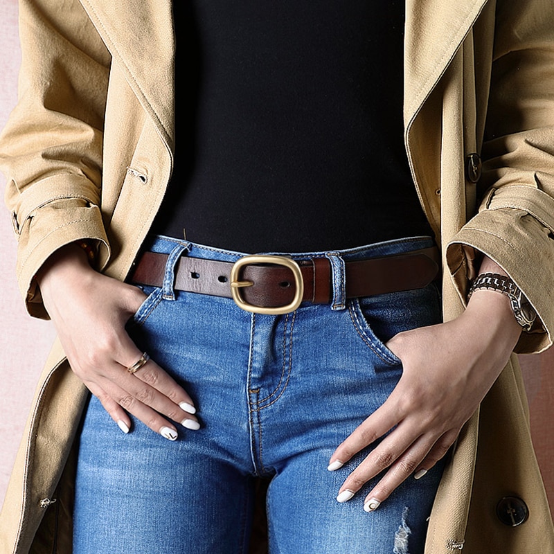 Yuangu Womens Belts for Jeans, Womens Leather Belt with Gold Buckle, Designer Belts for Pants Jeans Dresses
