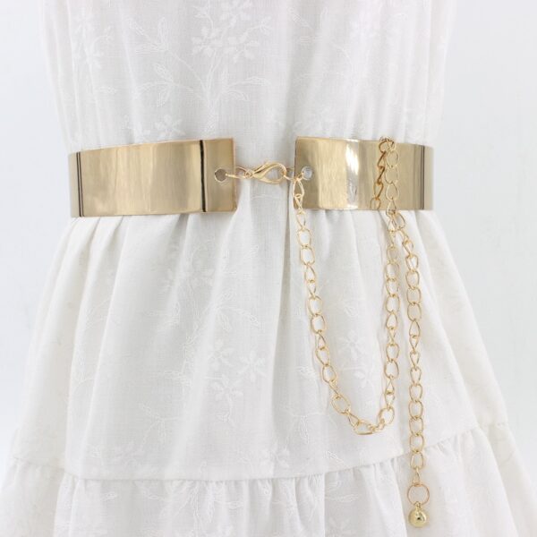 Fashion Western Vintage Belt Sequined Metal Belt For Women Ladies Mirror Decoration Dress Belt Wild Gold 2