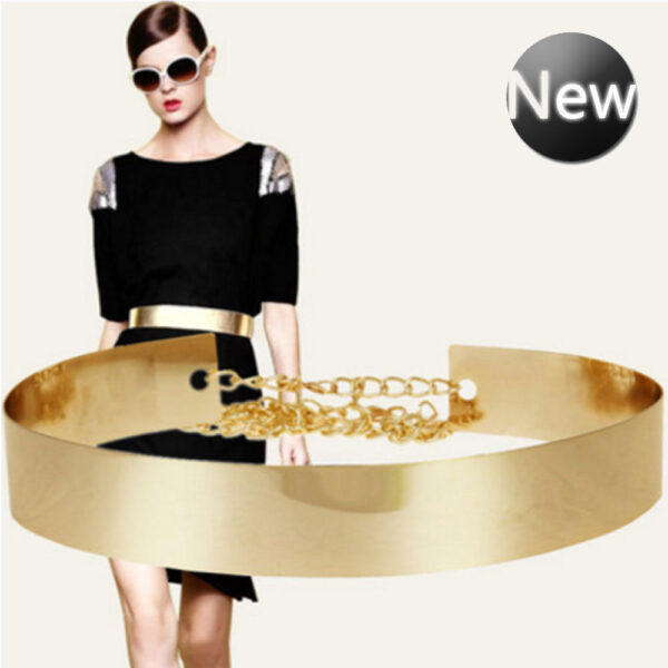 Fashion Western Vintage Belt Sequined Metal Belt For Women Ladies Mirror Decoration Dress Belt Wild Gold 3
