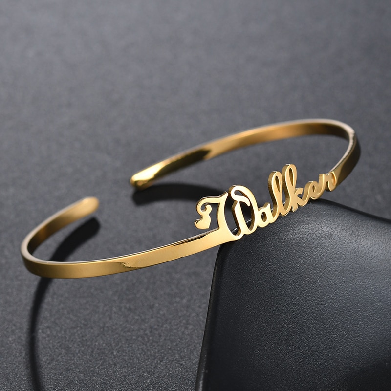 Custom Name Cuff Bracelet Bangle Stainless Steel Personalized Name Bracelet  18K Gold Plated Name Cuff Bangle Customized Jewelry Gifts for Women 