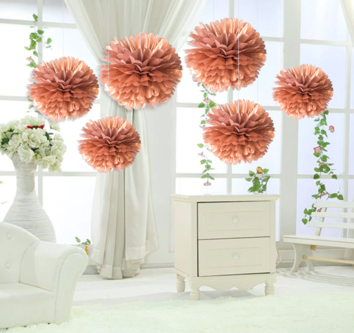 Rose Gold Pom Pom Tissue Paper Rose Gold Pom Wedding Flowers Home Decoration Birthday Baby Event Party Supplies – All You Can