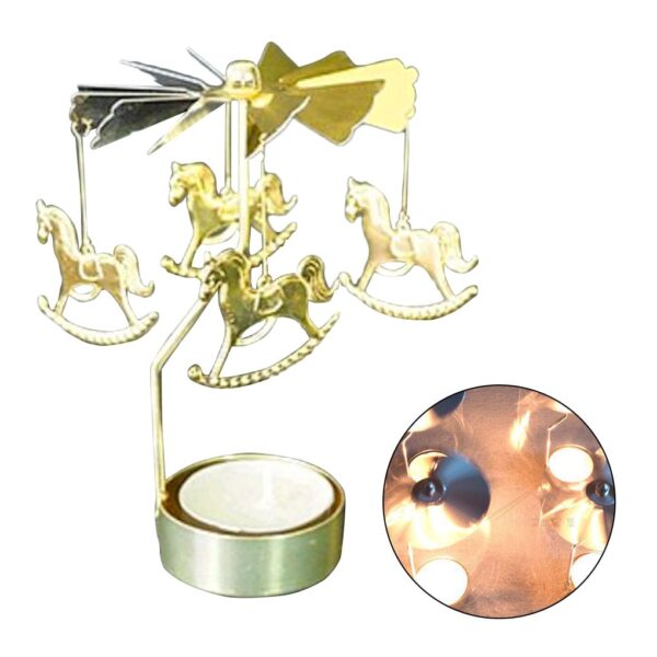 Silver Gold Candlesticks Rotating Romantic Rotation Spinning Carrousel Tea Light Candle Holder Dinner Wedding Bar Party 4