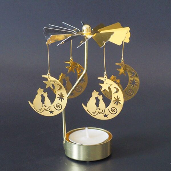Silver Gold Candlesticks Rotating Romantic Rotation Spinning Carrousel Tea Light Candle Holder Dinner Wedding Bar Party