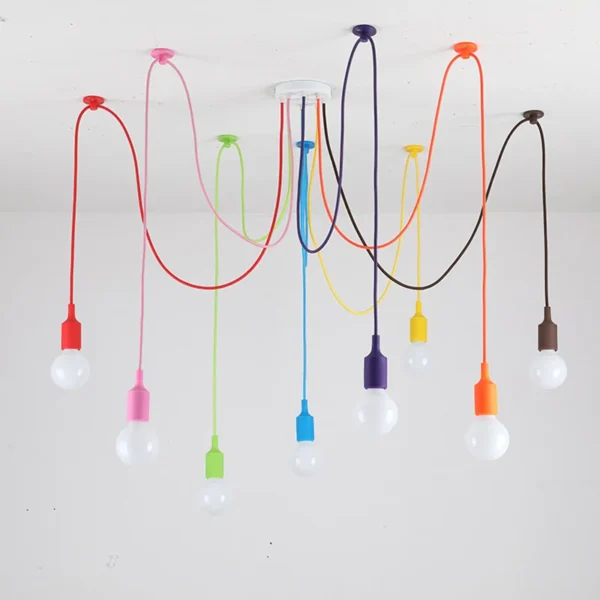 Colorful Spider Chandelier Lamp for Children Baby Nursery Room Silicone E27 Holder LED Suspension Hanging Light