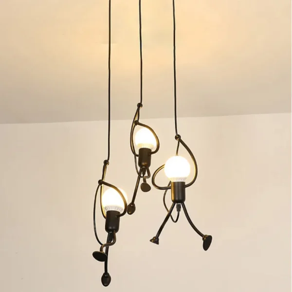 Vintage Iron Little Man Modern Arts Chandelier LED Ceiling Lamp Home Living Room Children Bedroom Decor 3